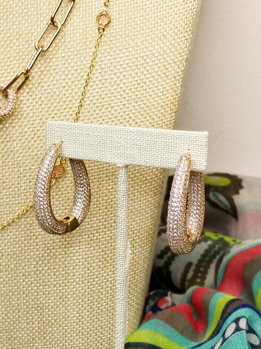 Lux Large Oval Pave Hoop Earring