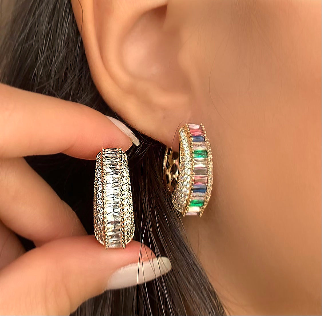 Super Luxury Pave Navette Zirconia Hoop Earring