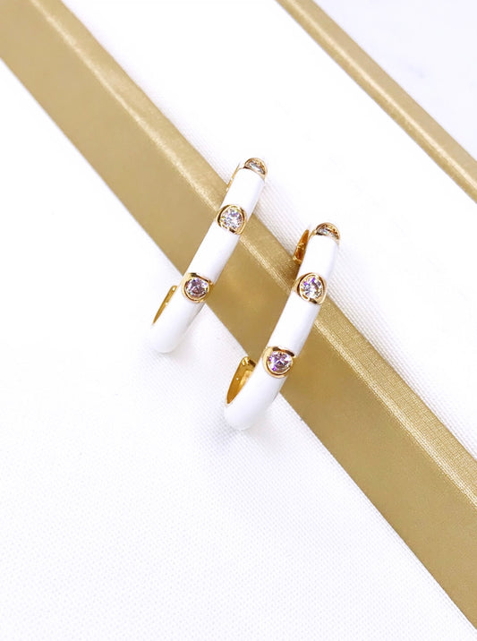 White Enamel Hoop Earring