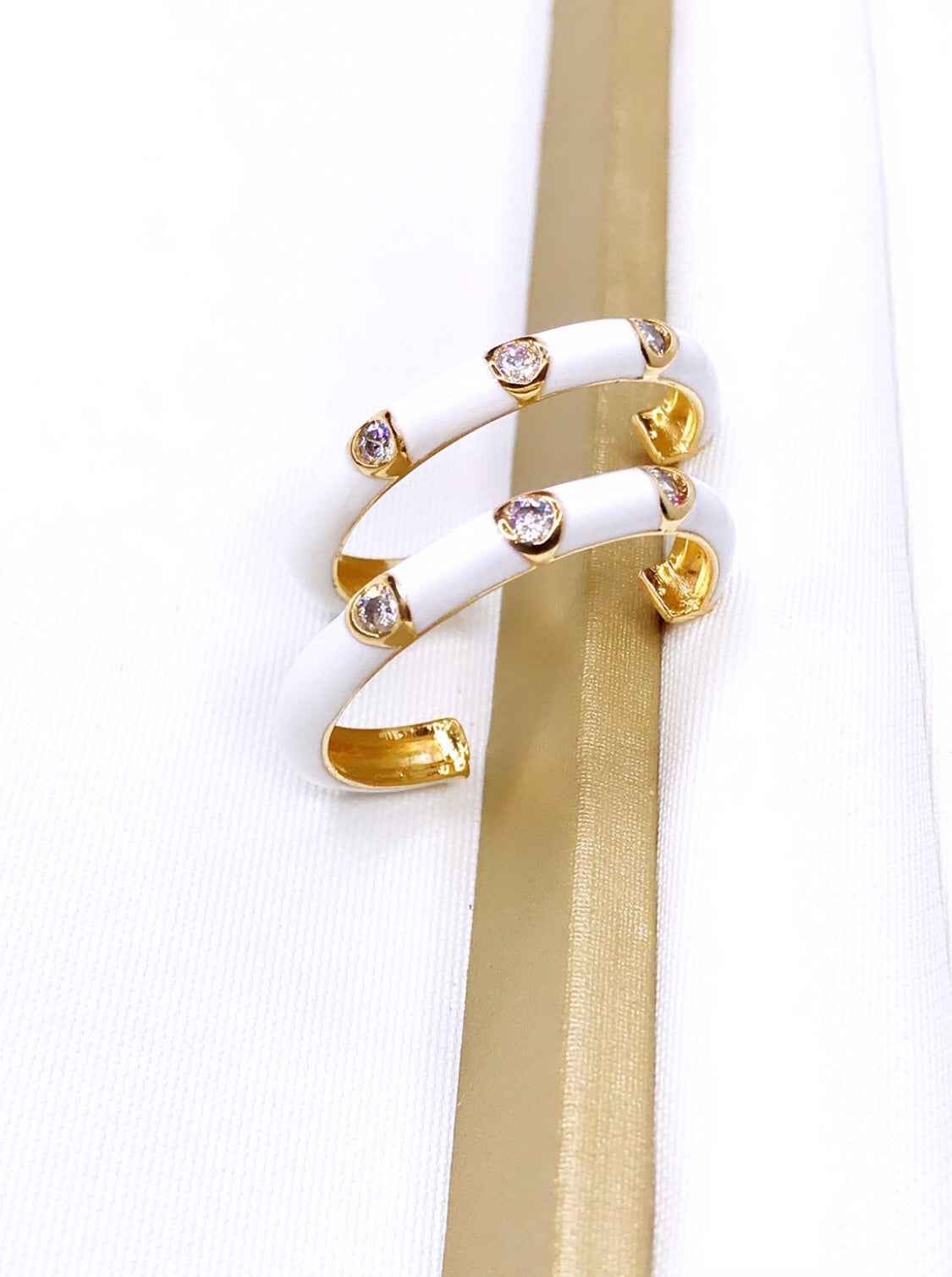 White Enamel Hoop Earring