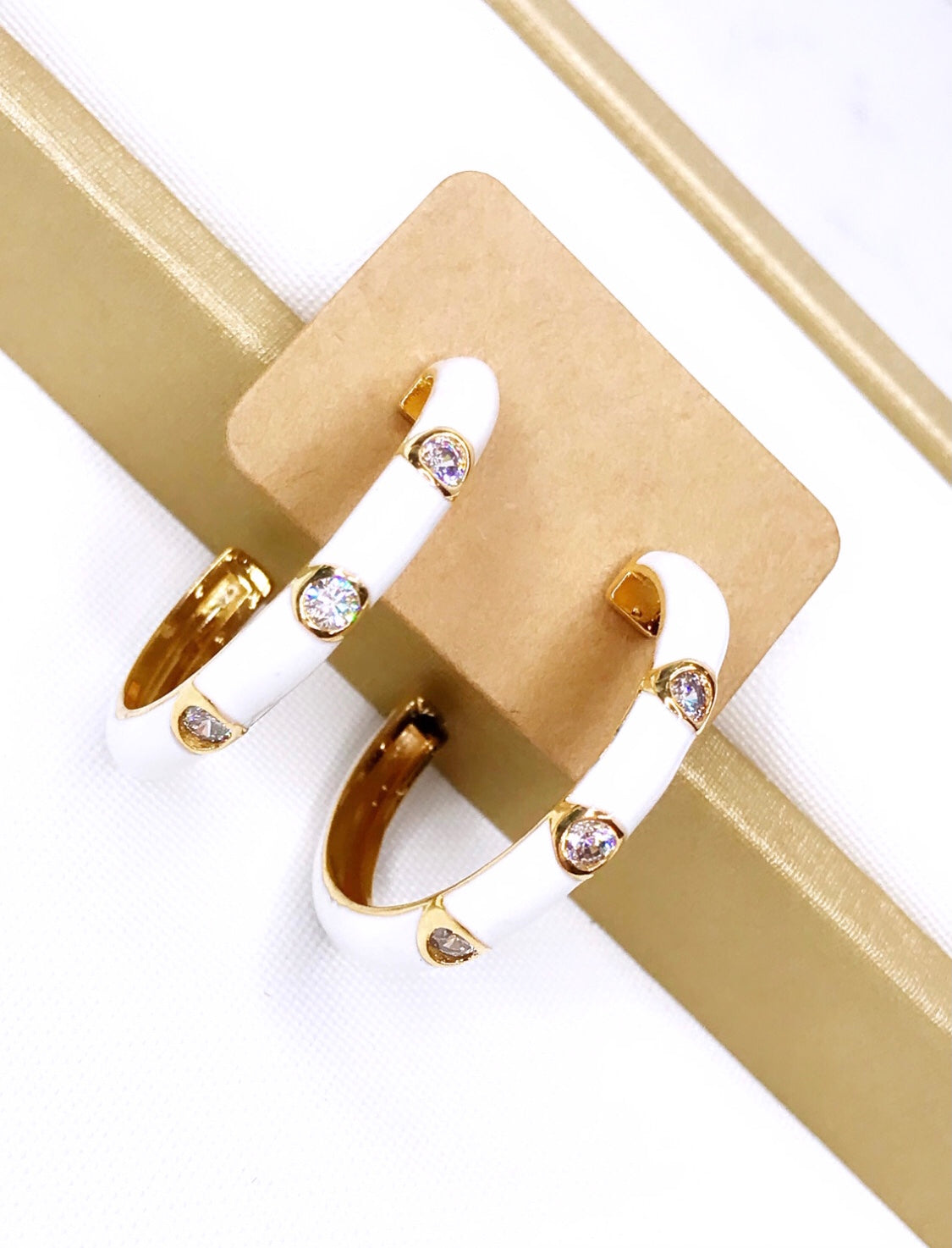 White Enamel Hoop Earring
