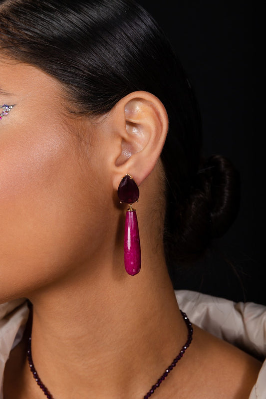 Maroon Jade Gem Necklace and Earring Set