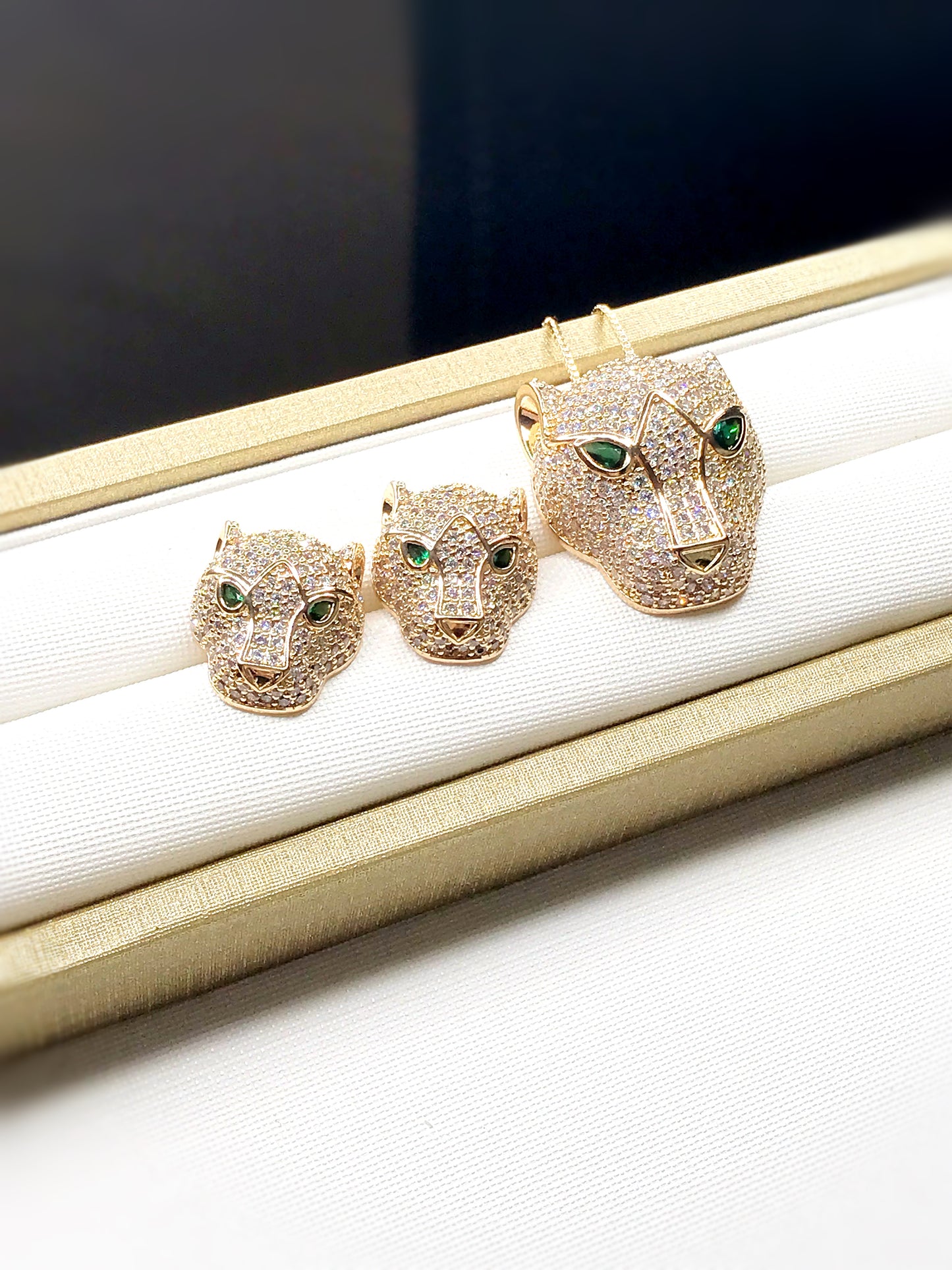 Panther Designer Inspiration Pave Stud Necklace and Earrings Set
