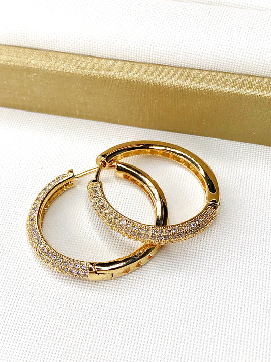 Medium Triple Pave Hoop Earring