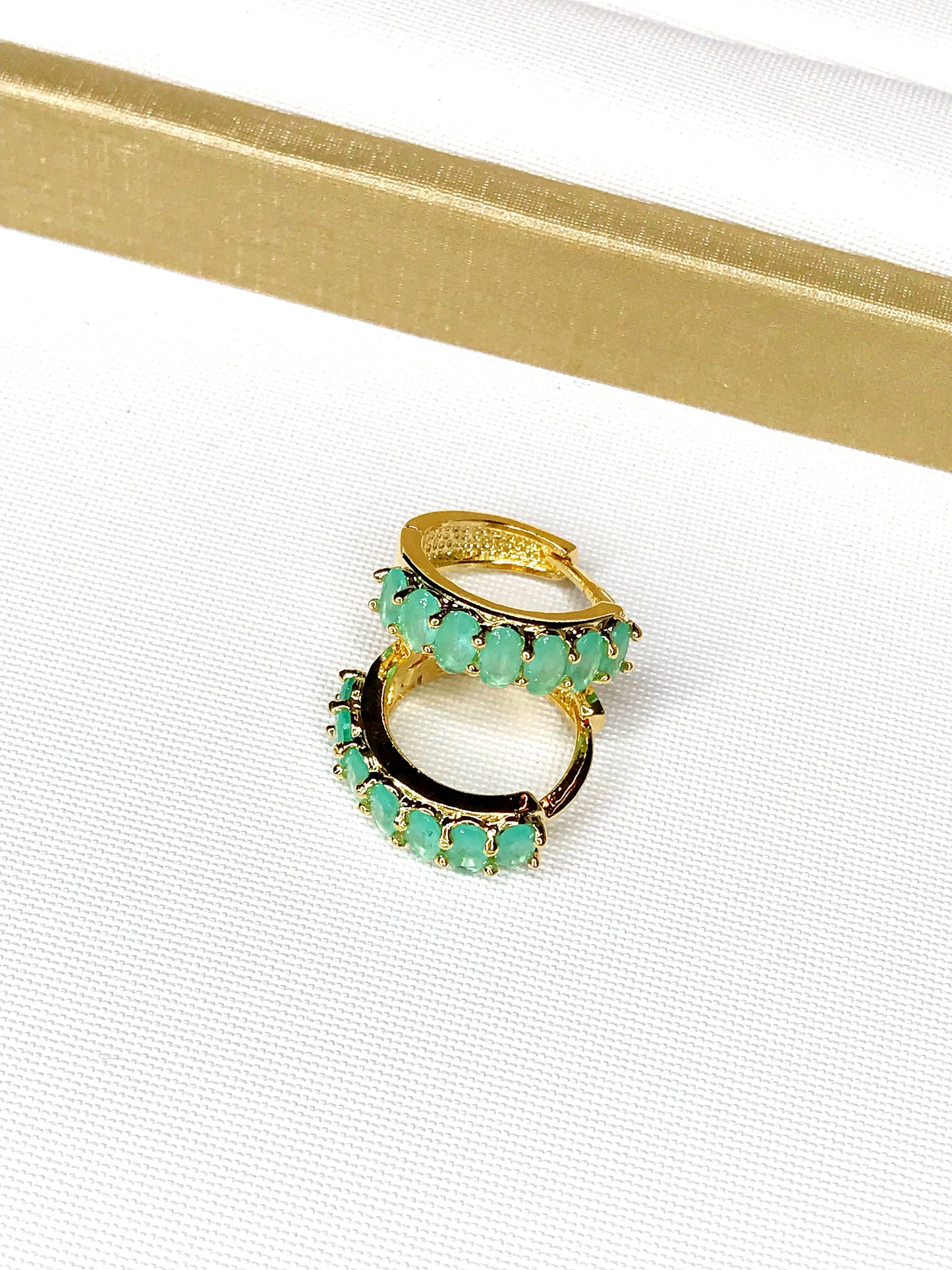Small Jade Zirconia Pave Hoop Earring