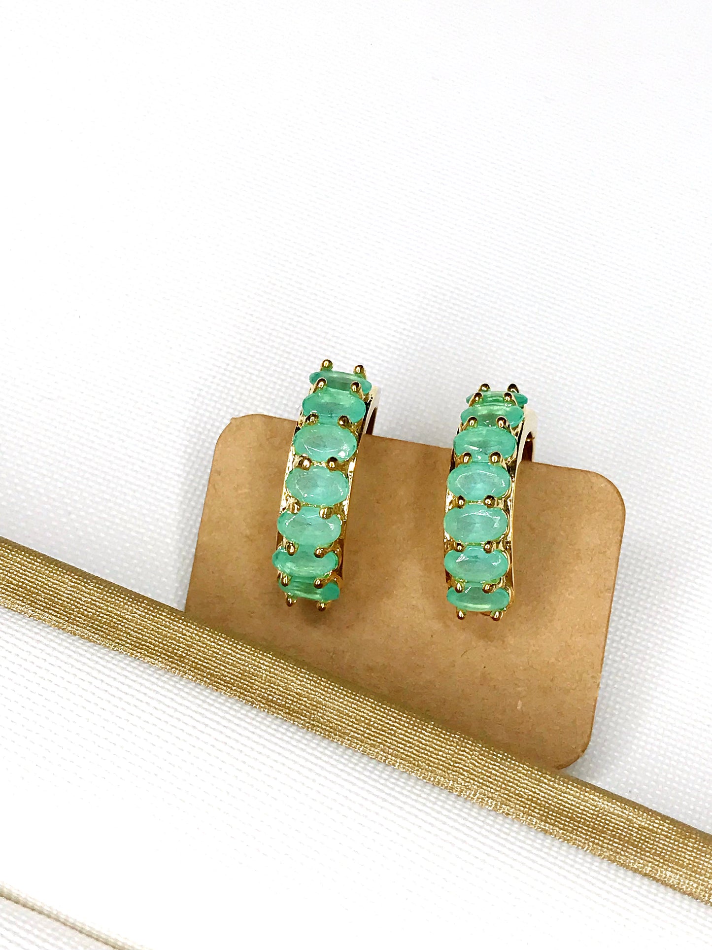 Small Jade Zirconia Pave Hoop Earring