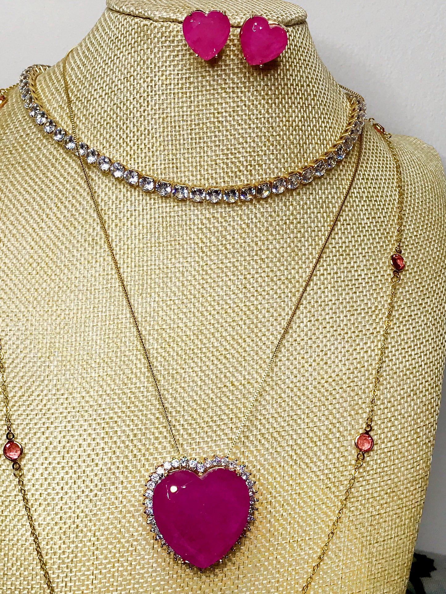 Maxi Heart Necklace and Earring Pink Tourmaline LabGemstone Set