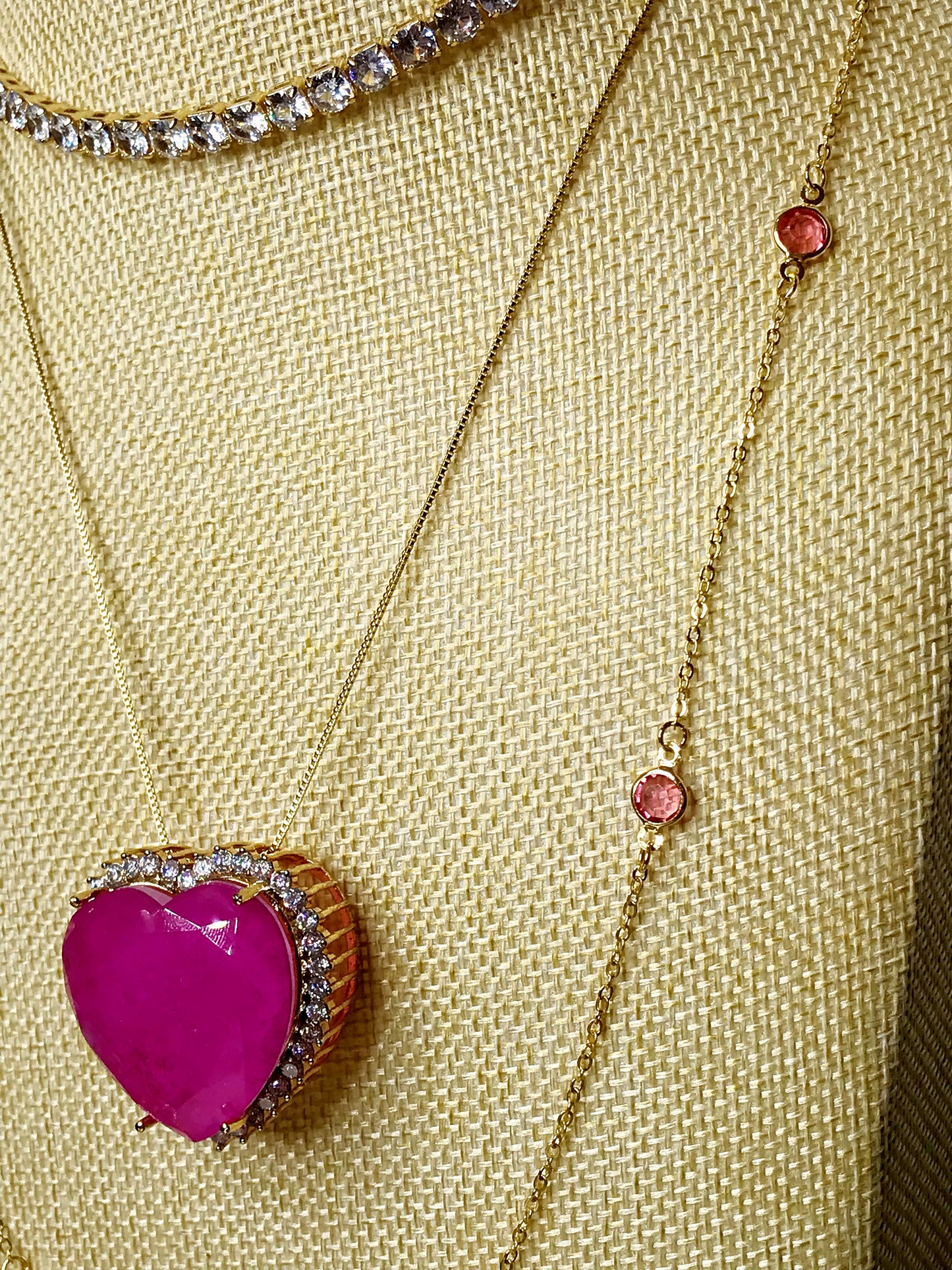 Maxi Heart Necklace and Earring Pink Tourmaline LabGemstone Set