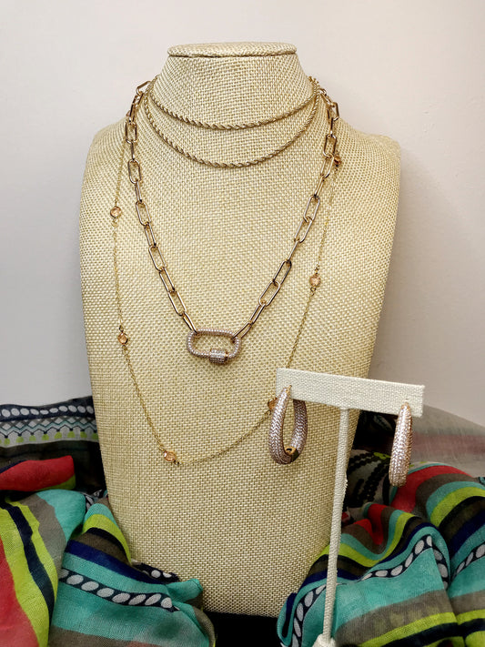 Peach Crystal Beads Long Necklace