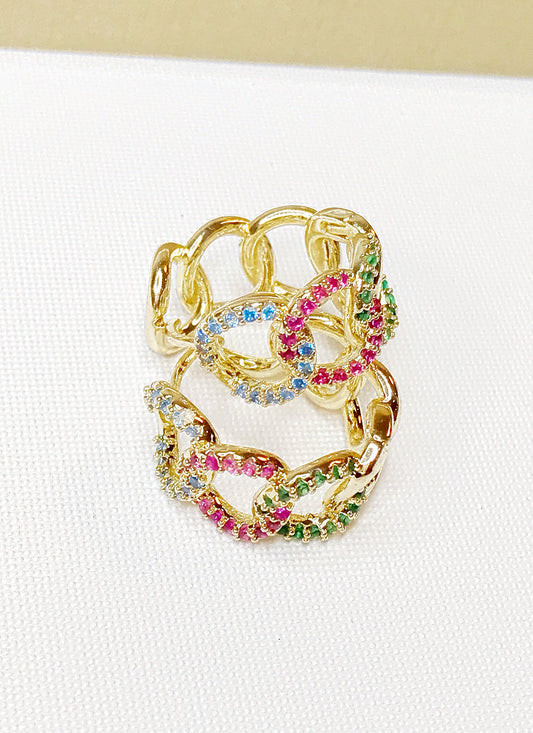 Small Colored Pave Link Hoop Earring