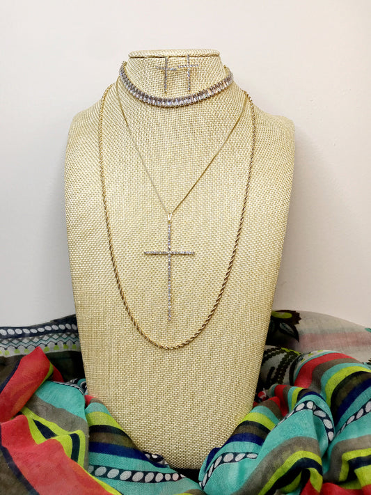 Maxi Cross Pave Necklace and Earring Set