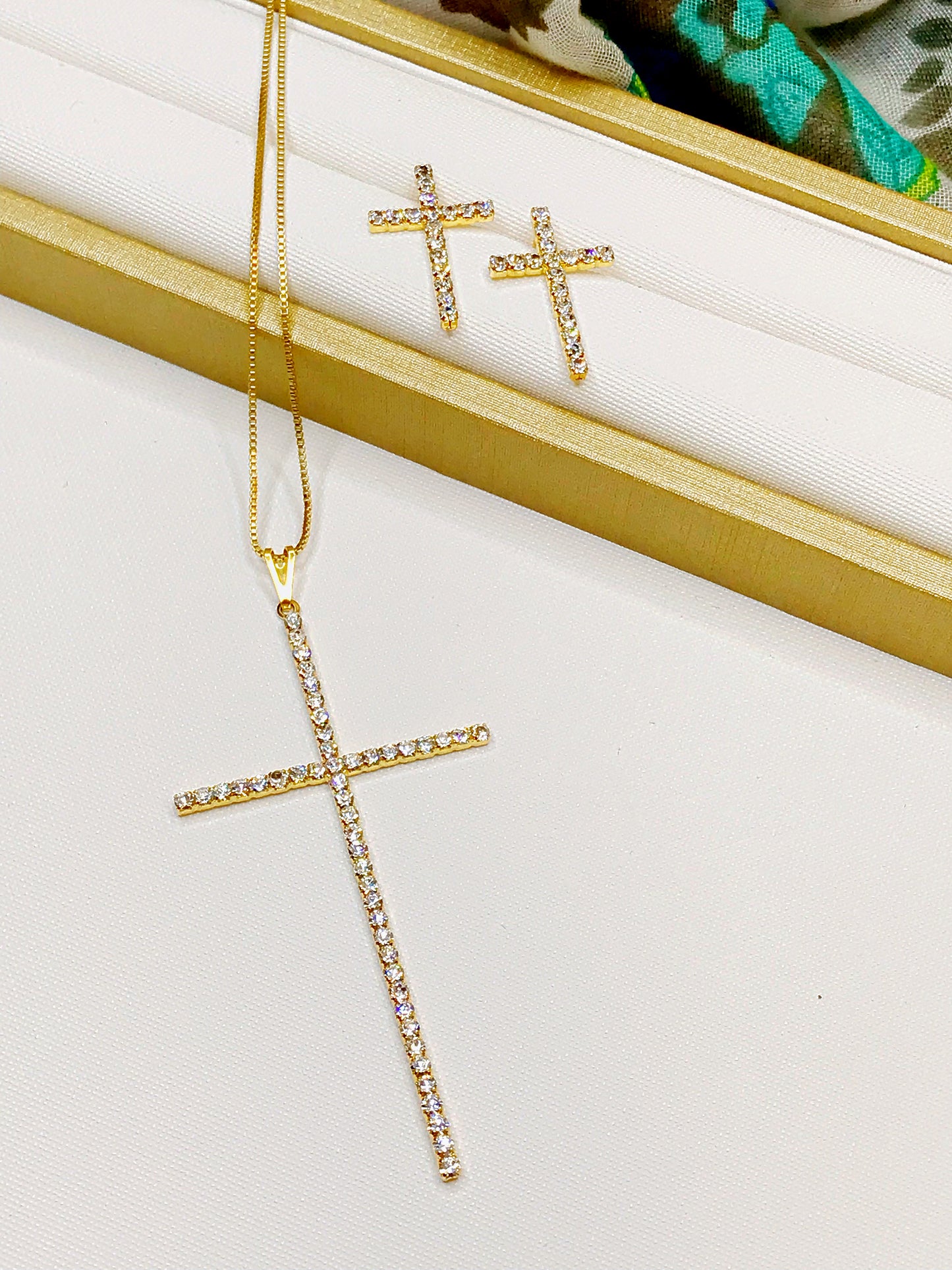 Maxi Cross Pave Necklace and Earring Set