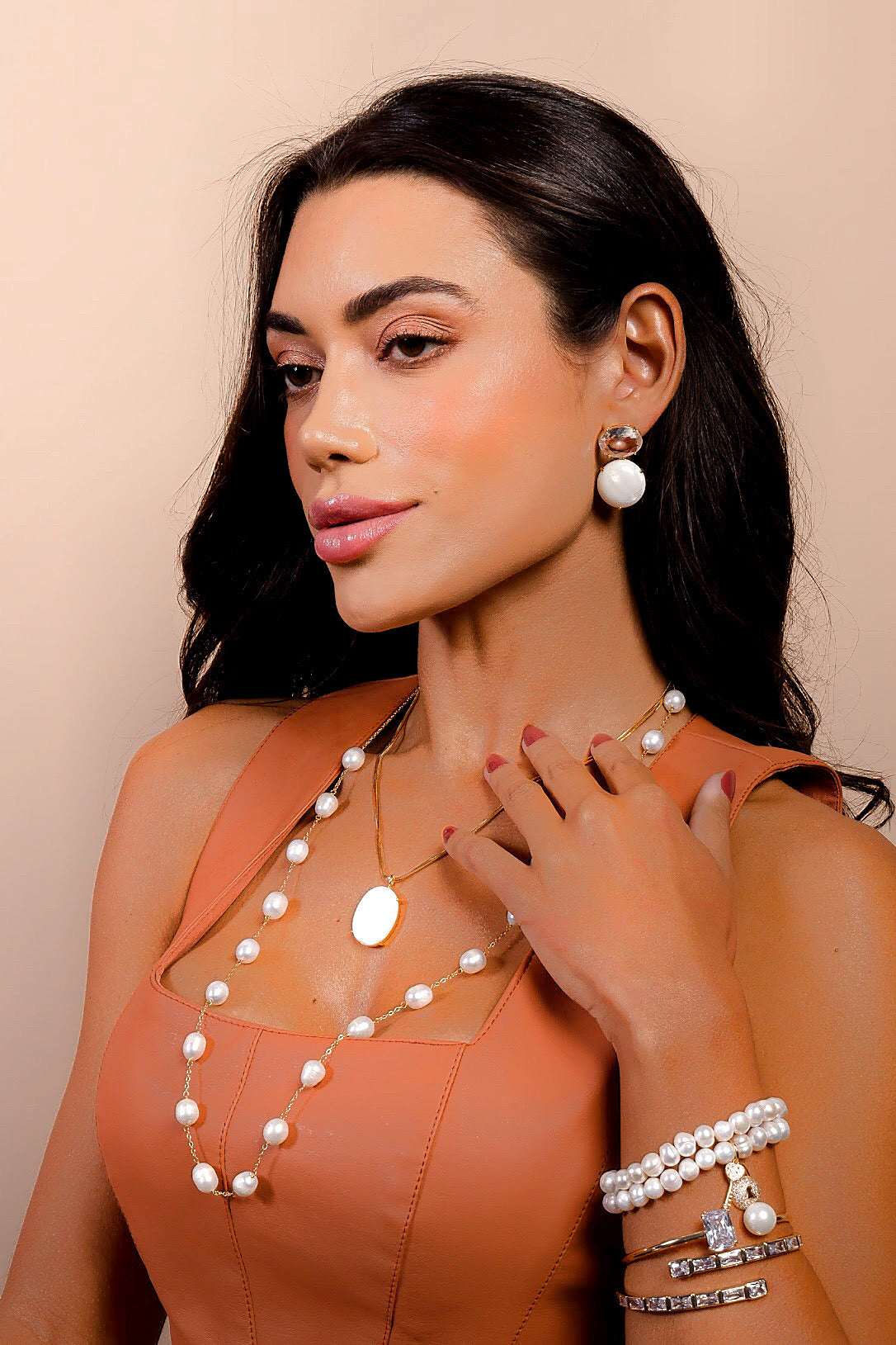 Lux Mother Pearl Double Chain Necklace