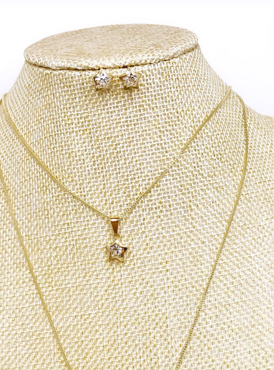 Petit Crystal Star Zirconia Necklace and Earring Set