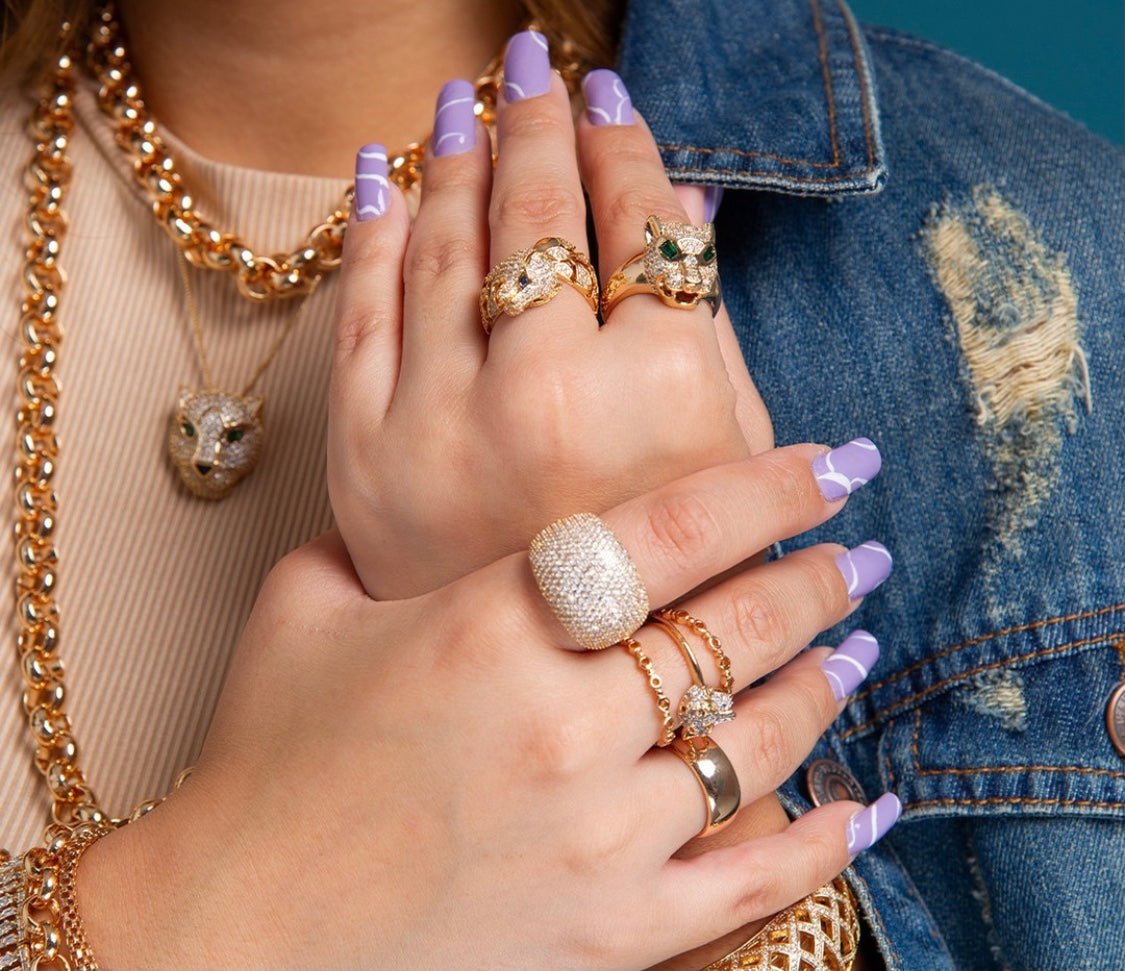 Panther Designer Inspiration Pave Stud Necklace and Earrings Set