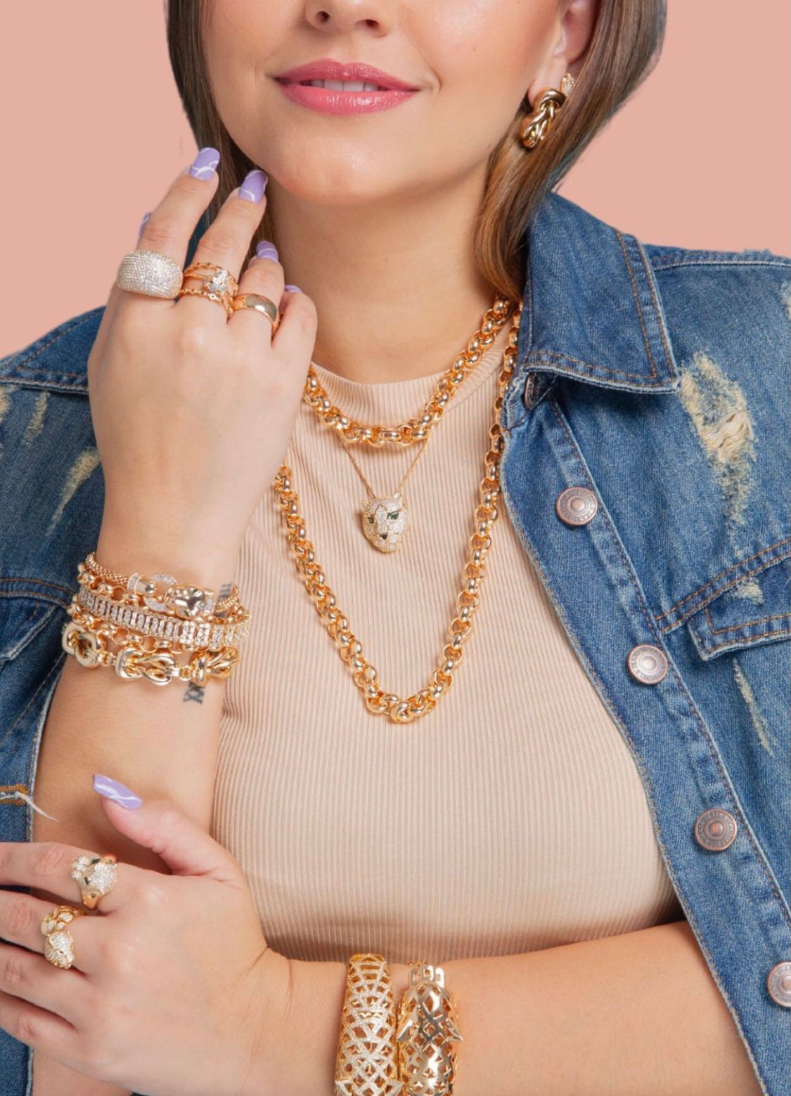 Panther Designer Inspiration Pave Stud Necklace and Earrings Set