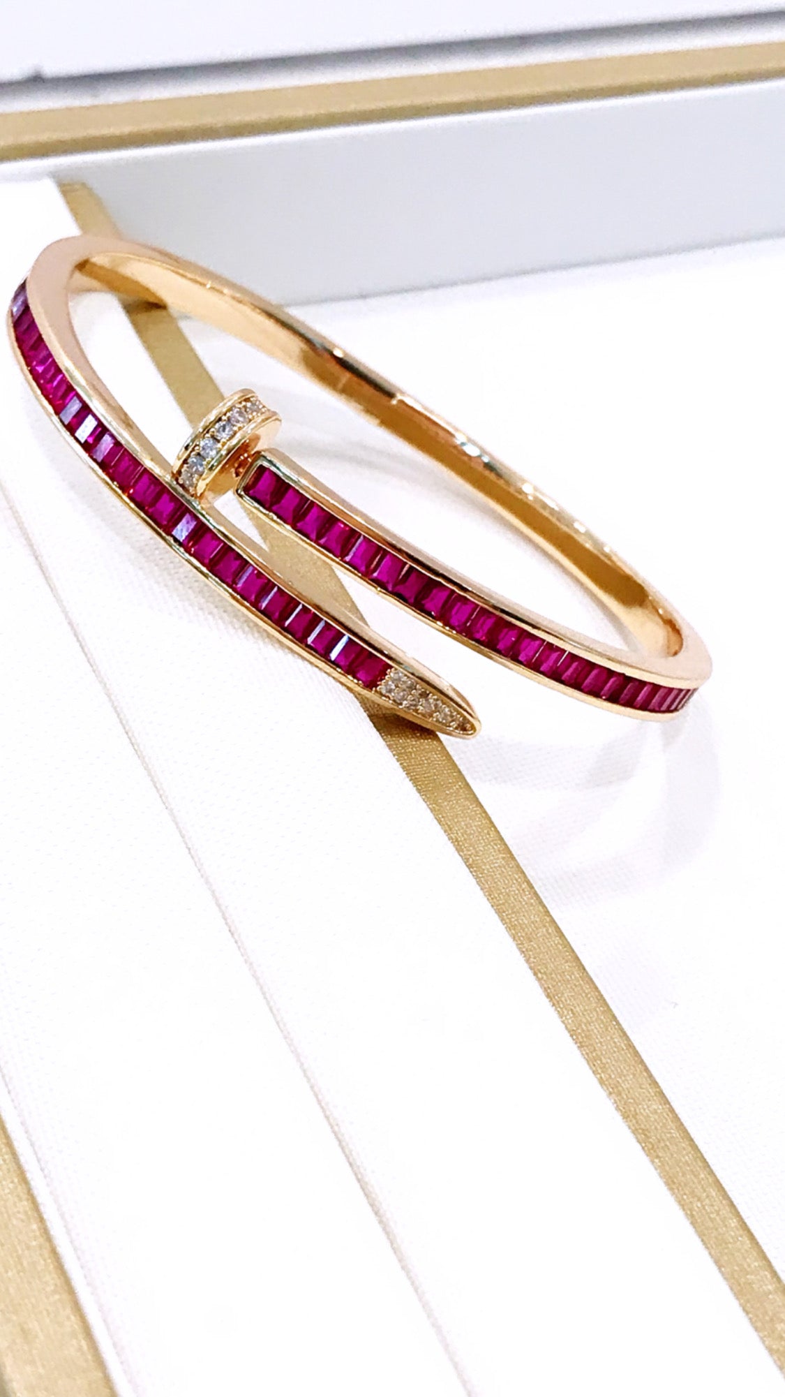 Pink Zirconia Nail Bangle Bracelet