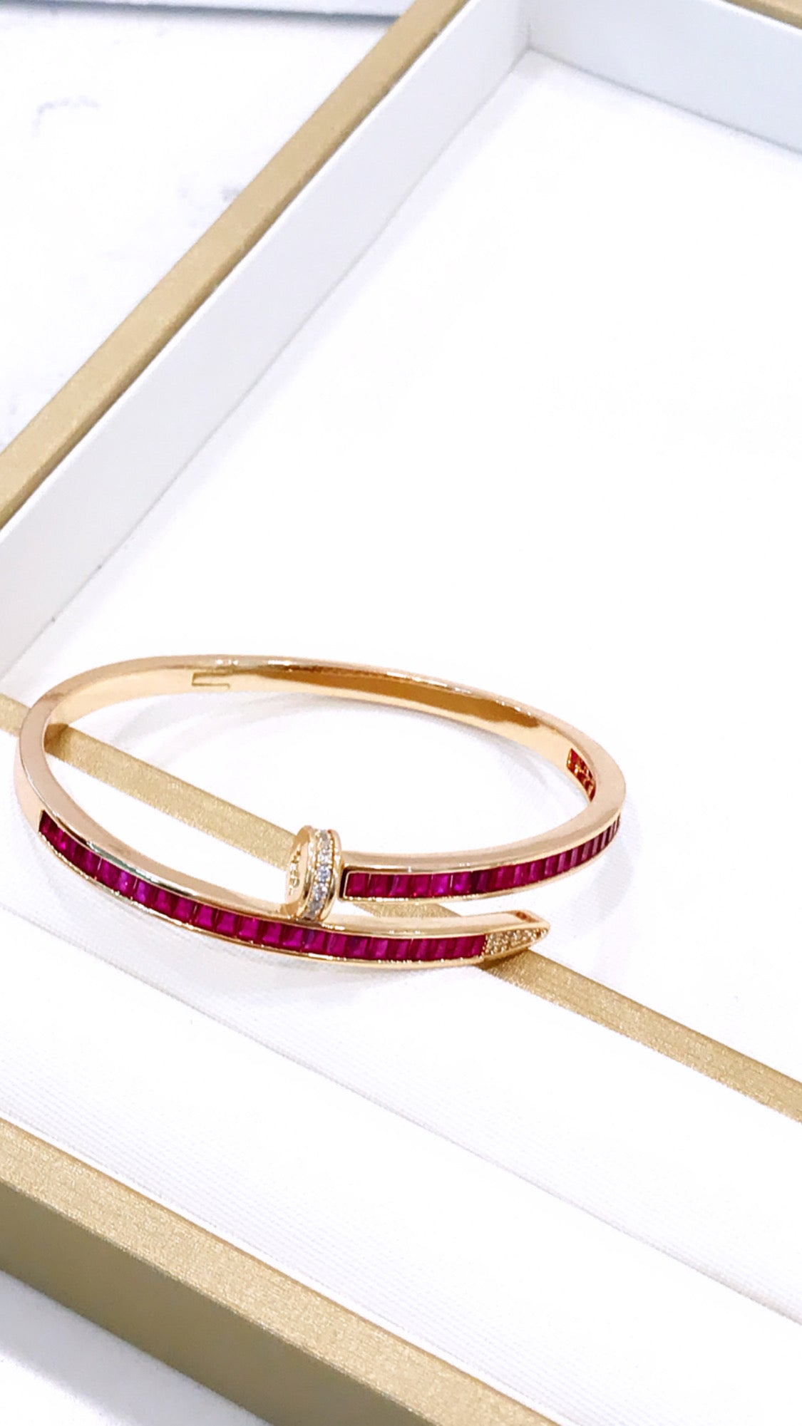 Pink Zirconia Nail Bangle Bracelet
