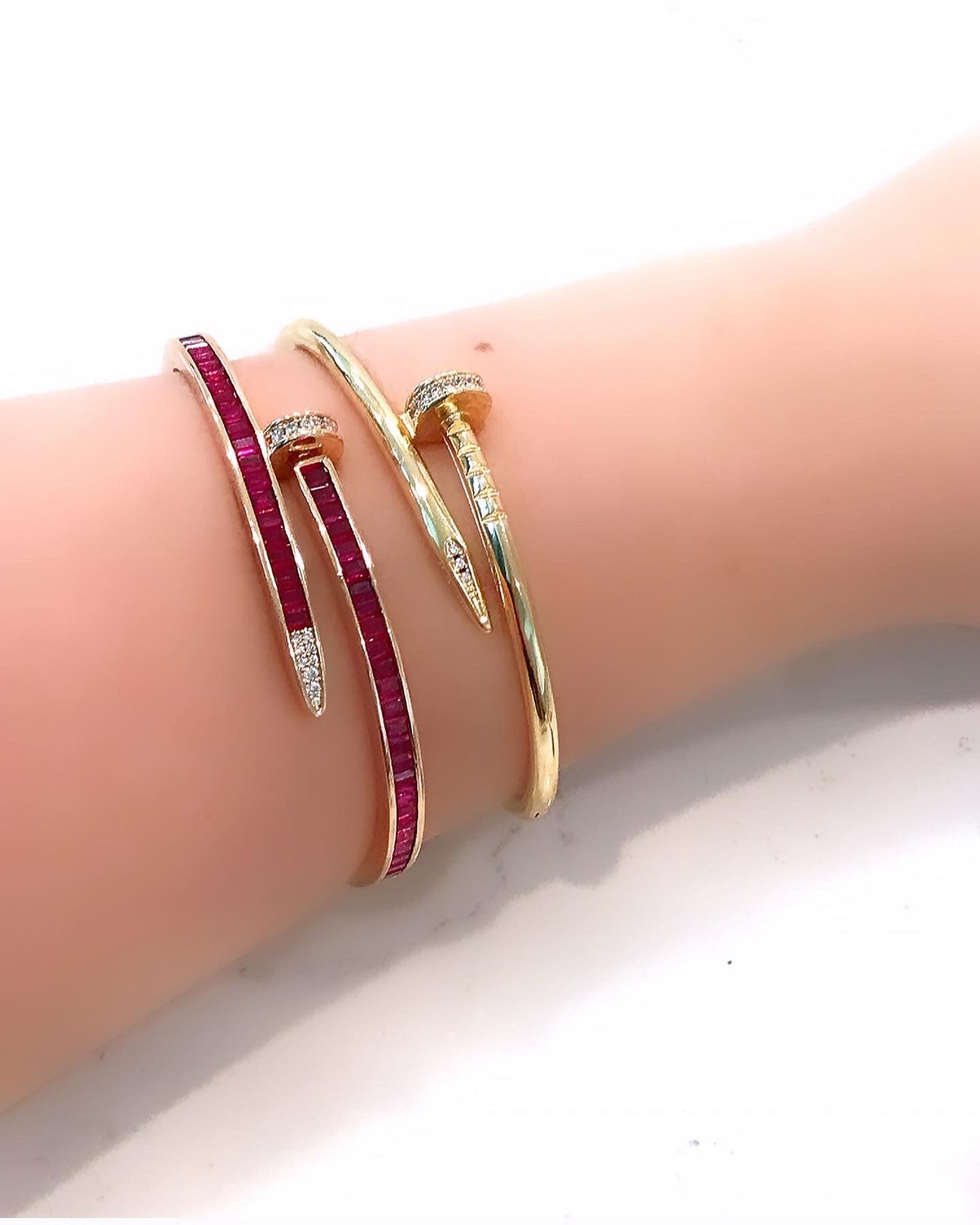 Pink Zirconia Nail Bangle Bracelet