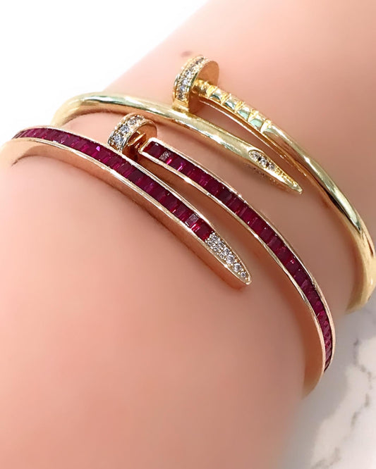 Pink Zirconia Nail Bangle Bracelet