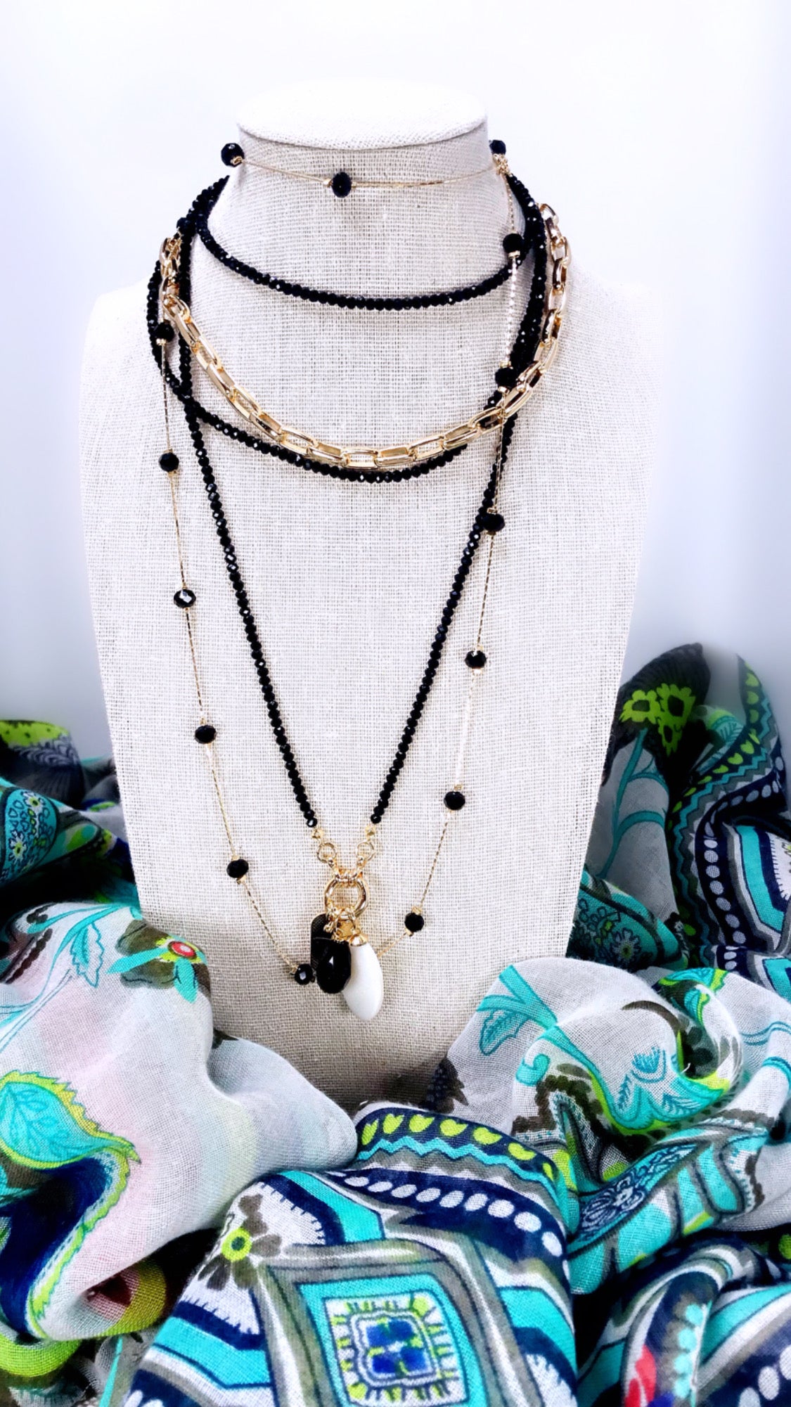 Long Black Crystal Necklace