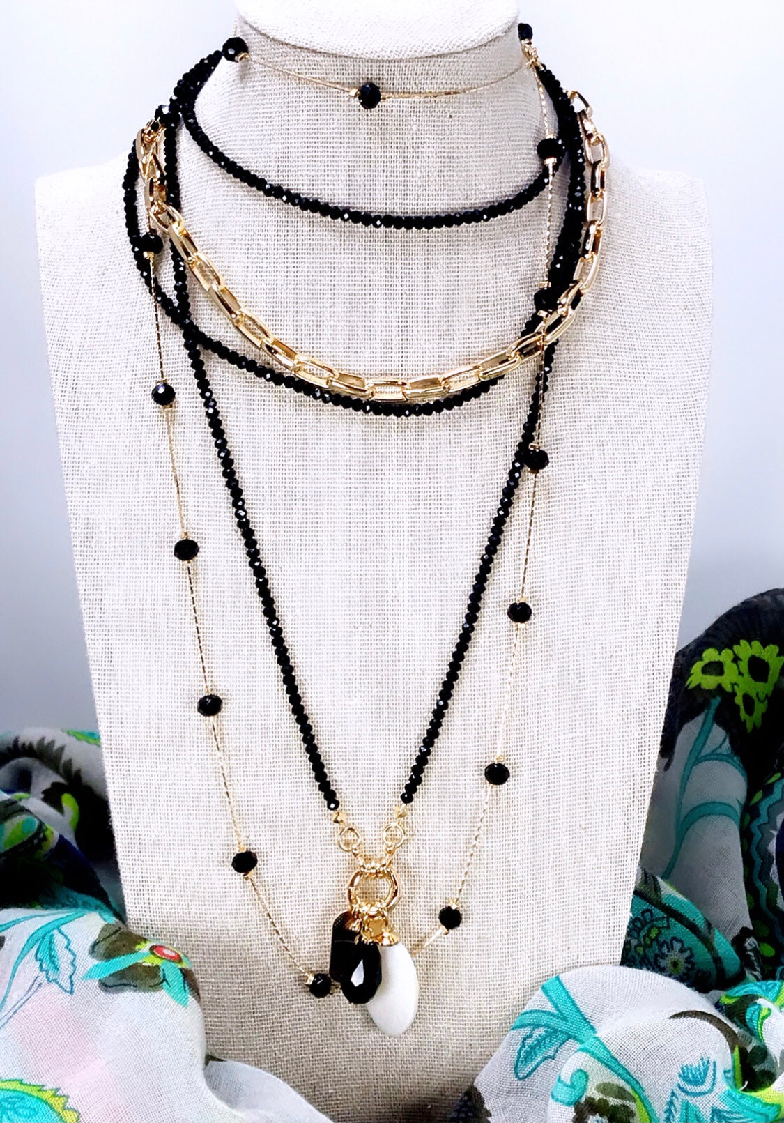 Long Black Crystal Necklace