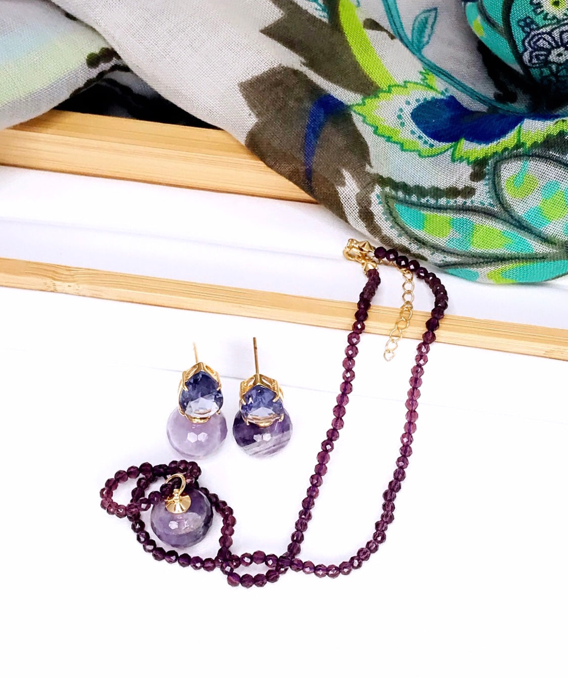 Amethyst Gem Necklace and Earring Set
