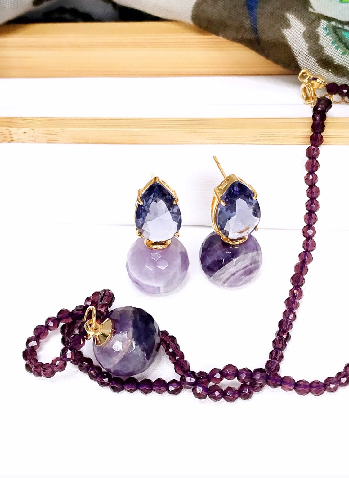 Amethyst Gem Necklace and Earring Set