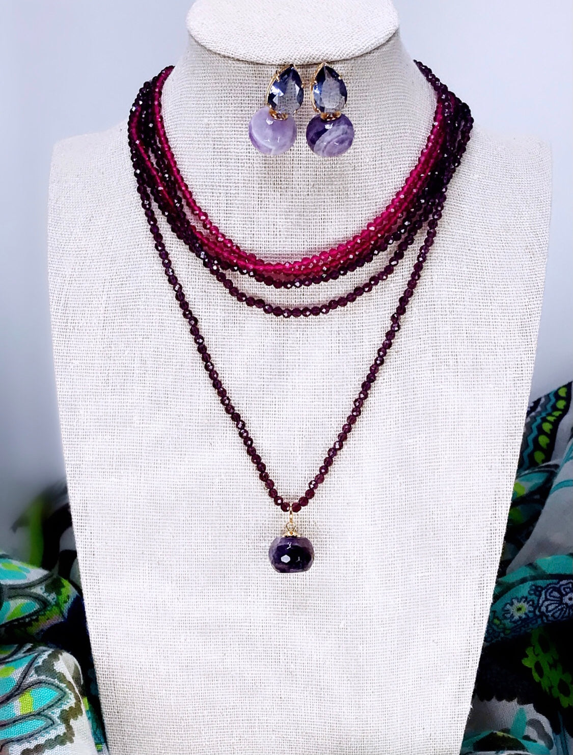 Amethyst Gem Necklace and Earring Set