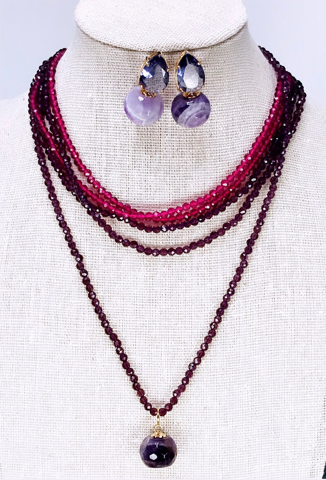 Amethyst Gem Necklace and Earring Set