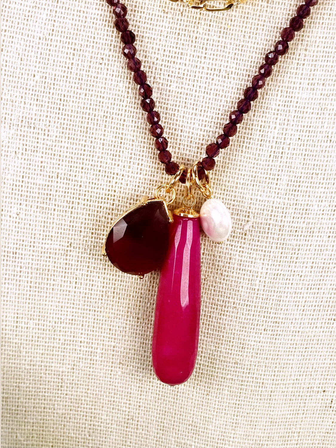 Maroon Jade Gem Necklace and Earring Set