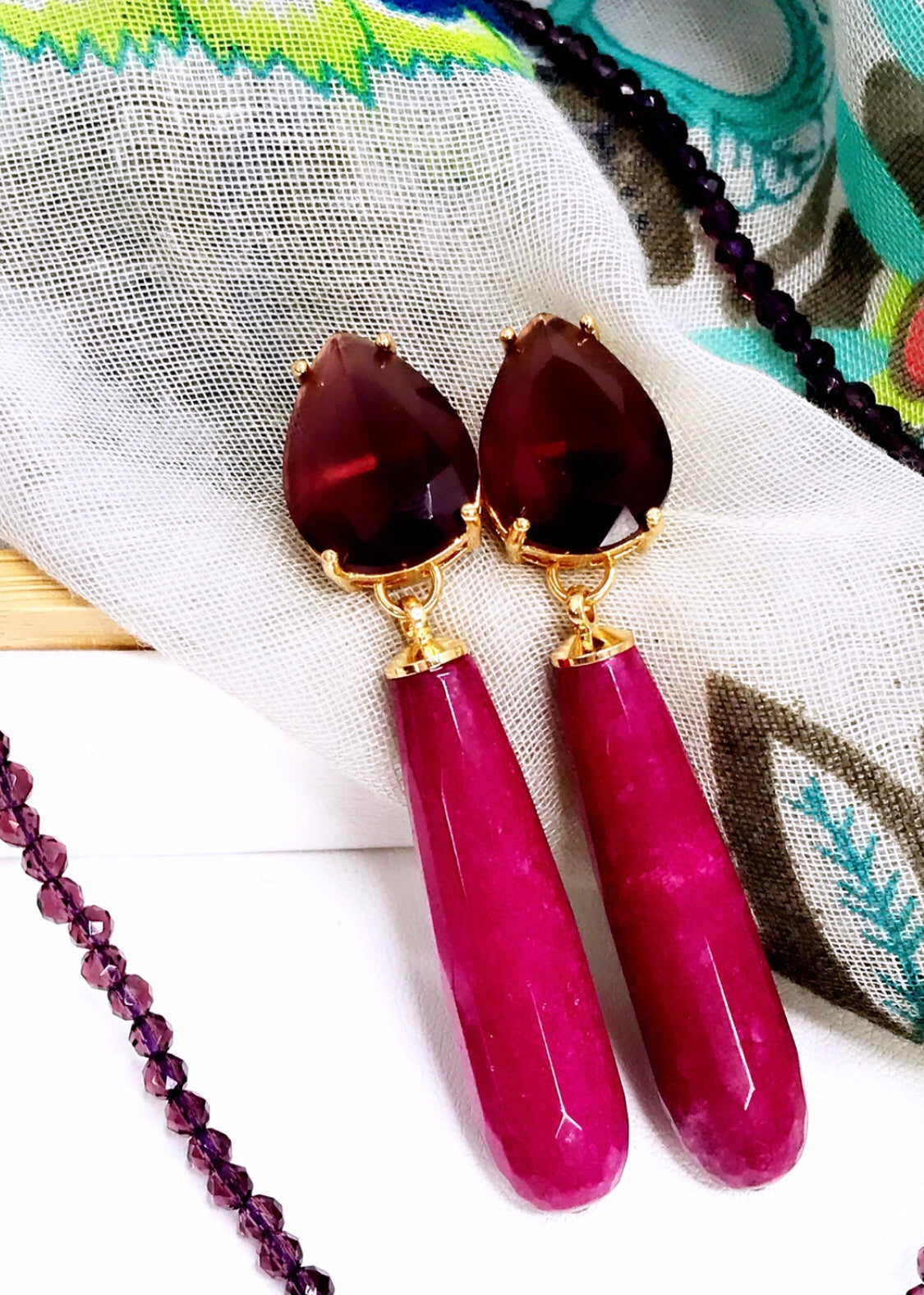 Maroon Jade Gem Necklace and Earring Set