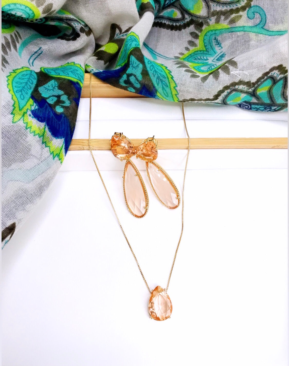 Morganite Gem Necklace and Earring Set