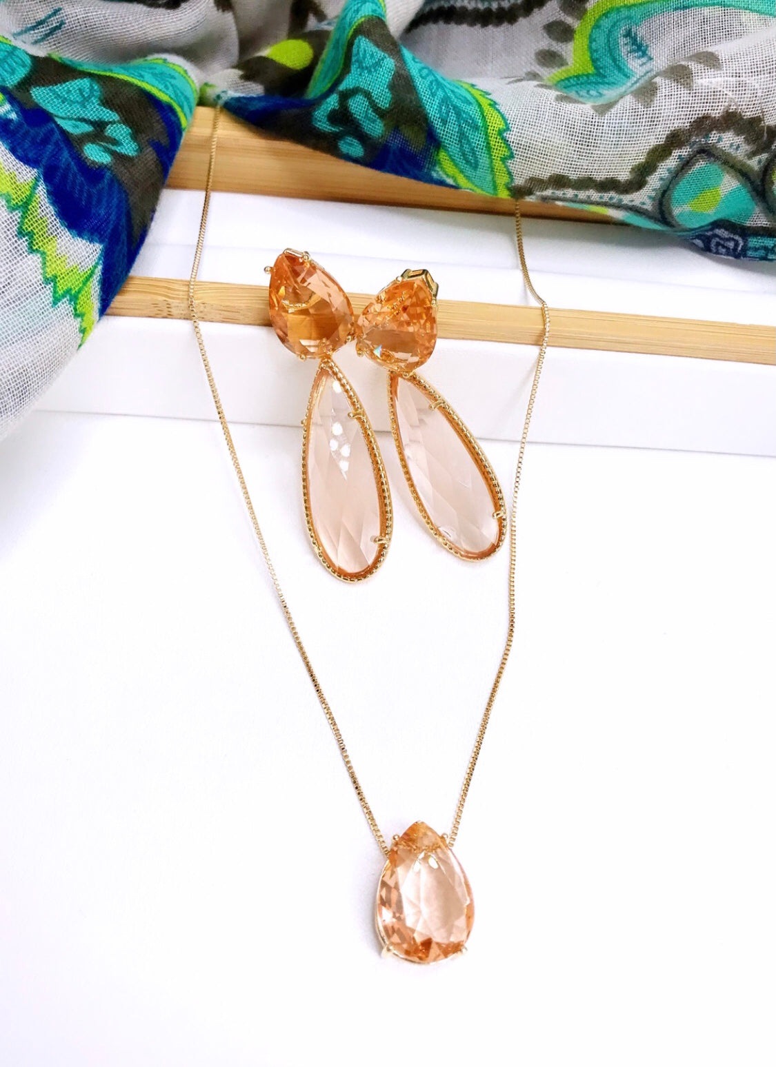 Morganite Gem Necklace and Earring Set
