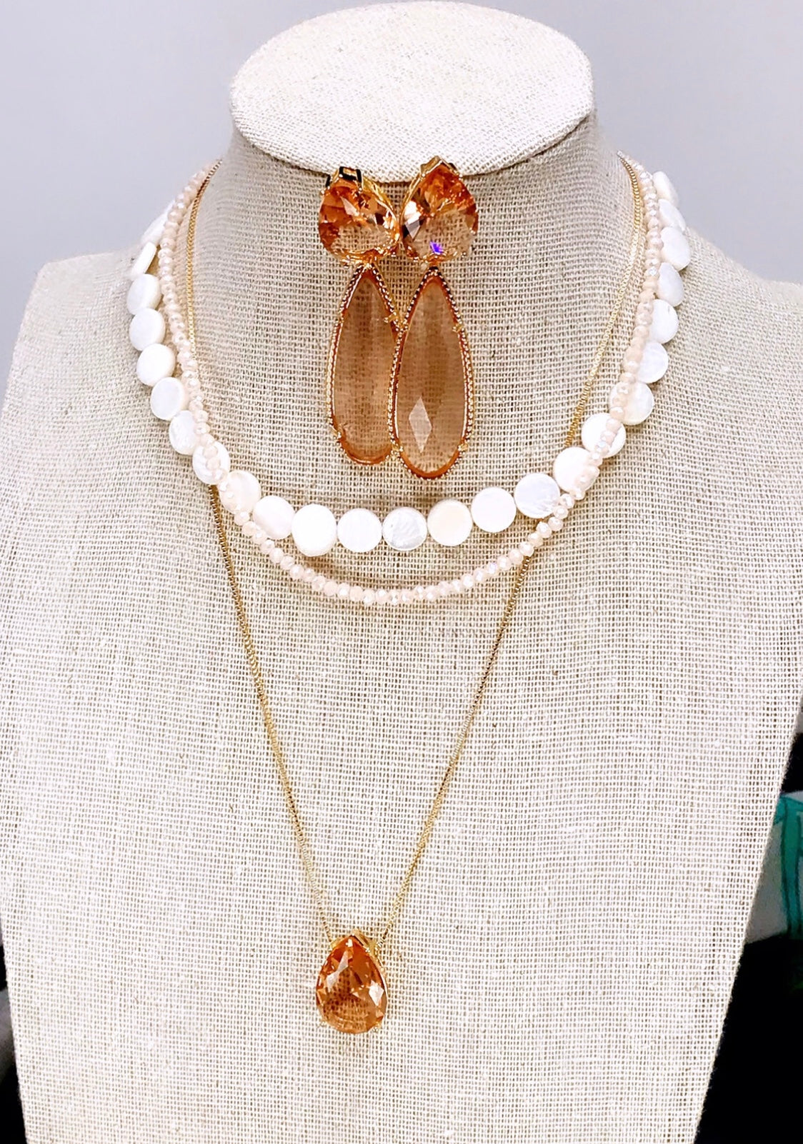 Morganite Gem Necklace and Earring Set