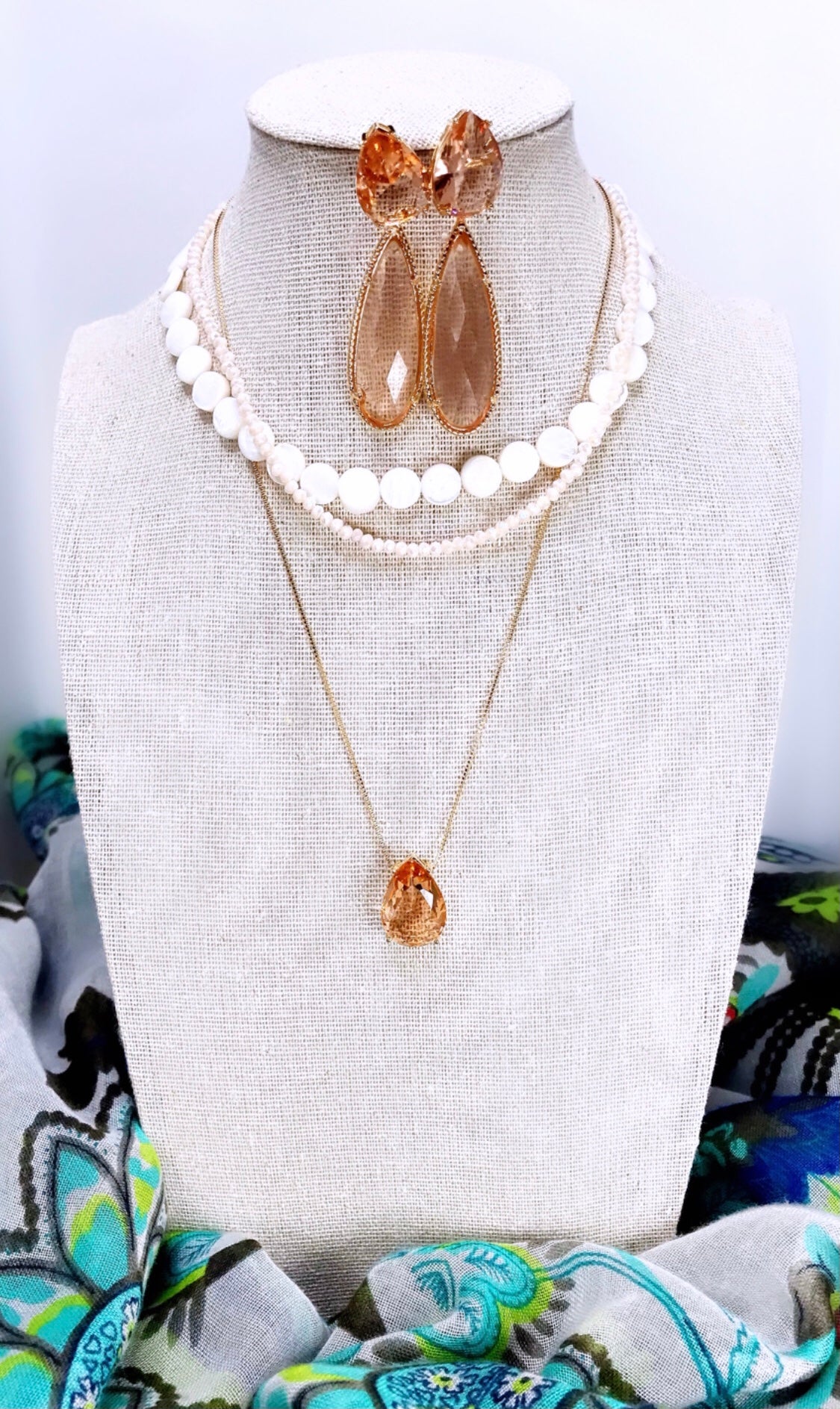 Morganite Gem Necklace and Earring Set