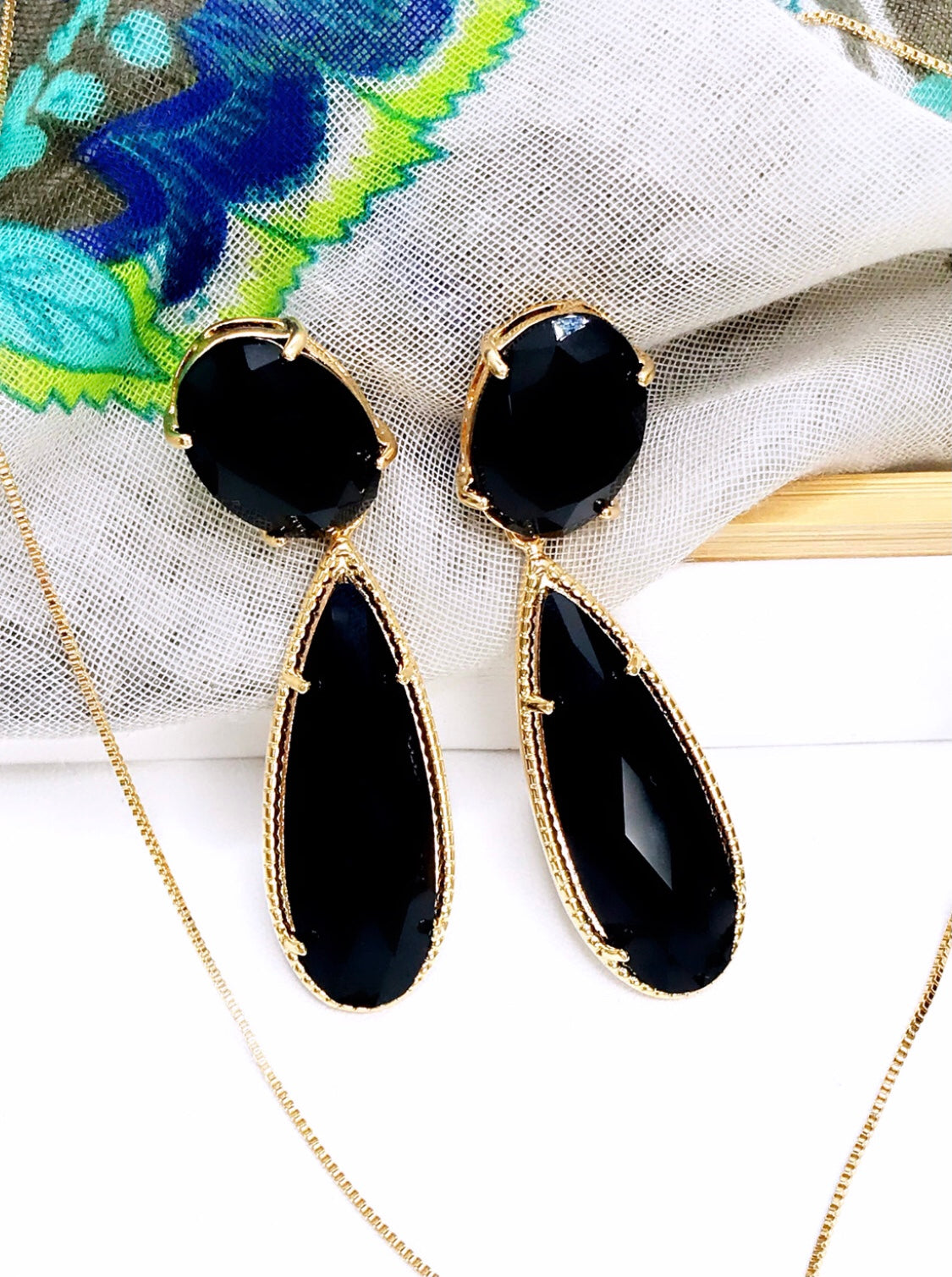 Onyx Black Crystal Gem Necklace and Earring Set