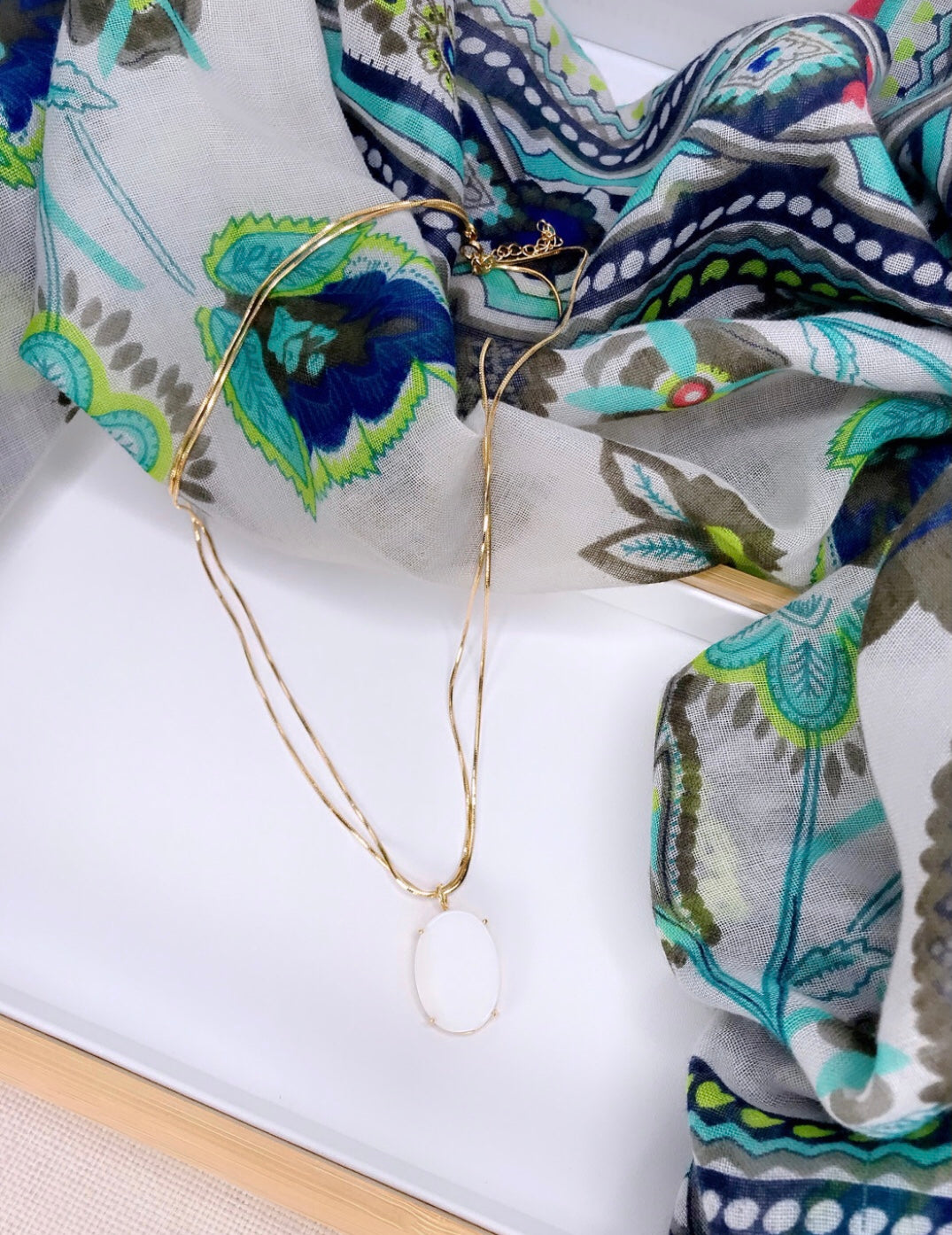 Lux Mother Pearl Double Chain Necklace
