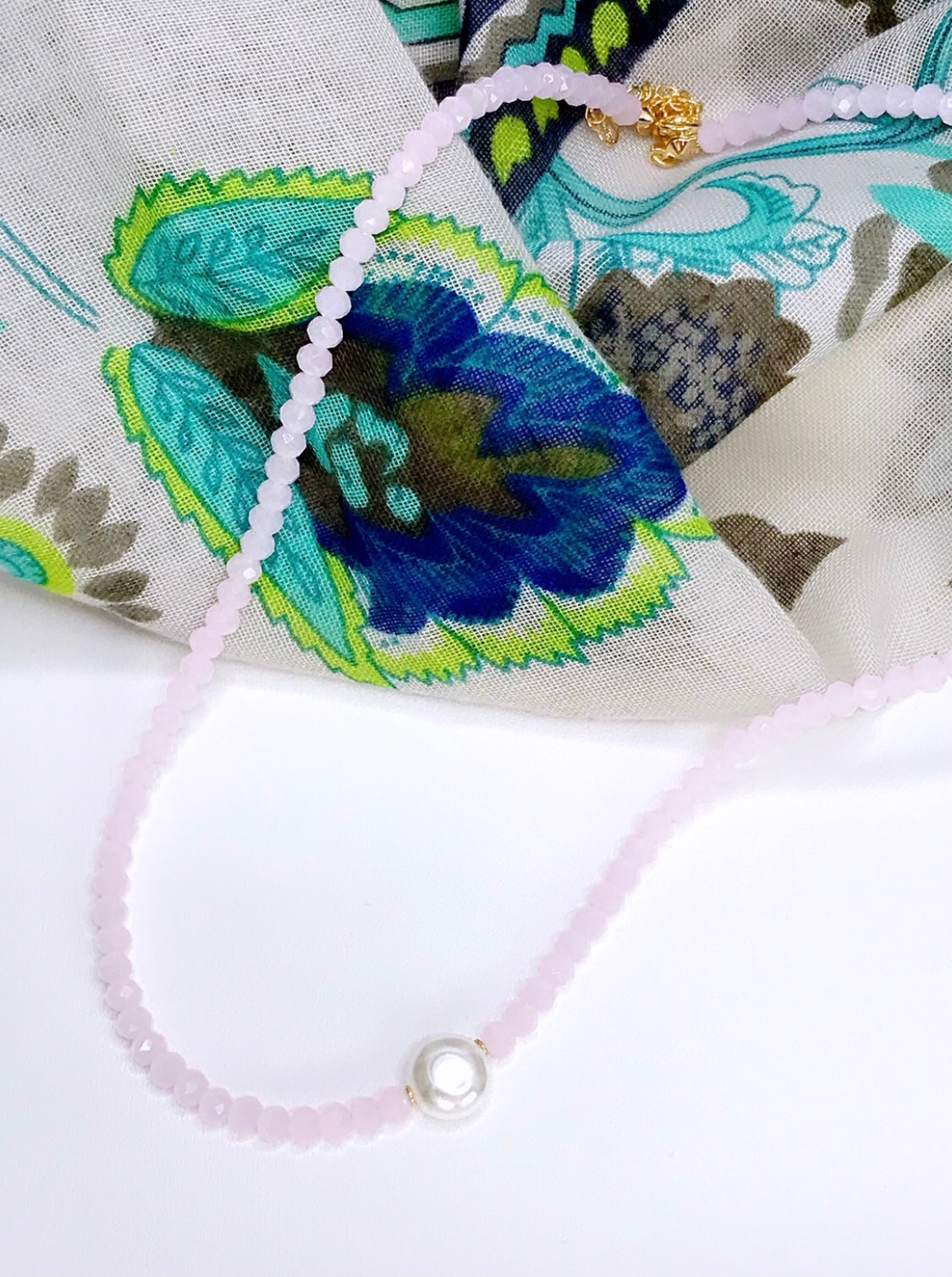 Pearl Solitaire Blush Crystal Choker Necklace