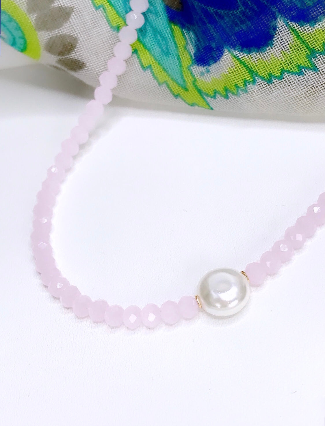 Pearl Solitaire Blush Crystal Choker Necklace
