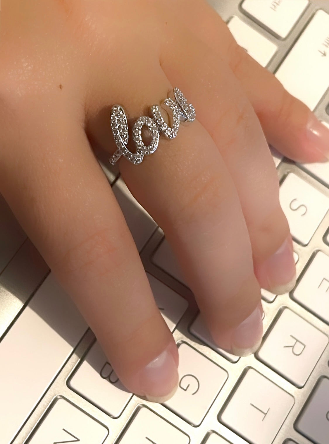 Rhodium Love Ring