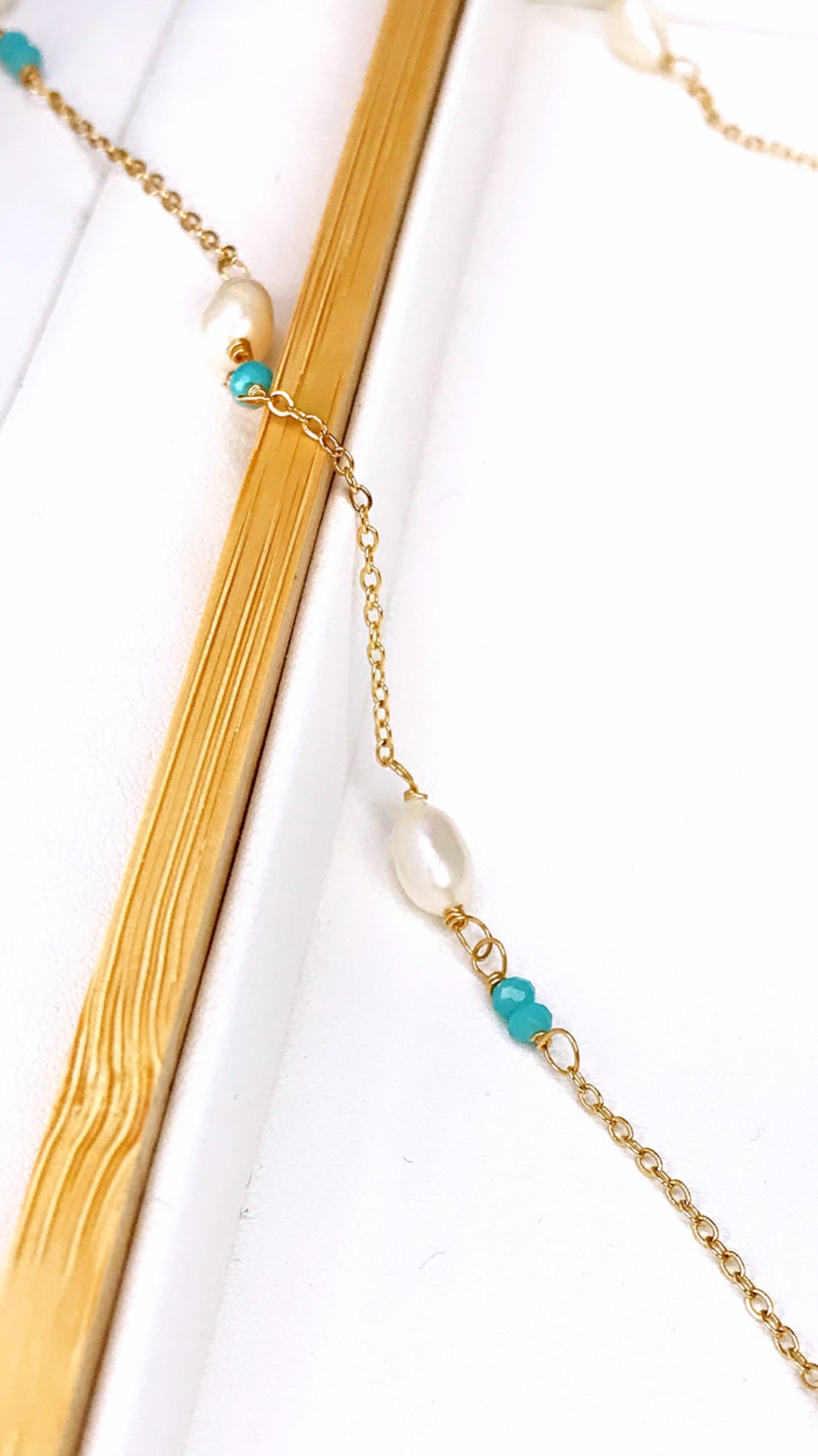 Pearl and Turquoise Crystals Long Necklace
