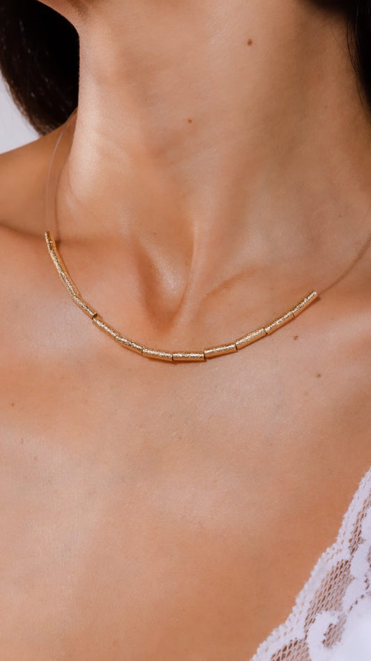 Straw Bugle Clear Choker Necklace