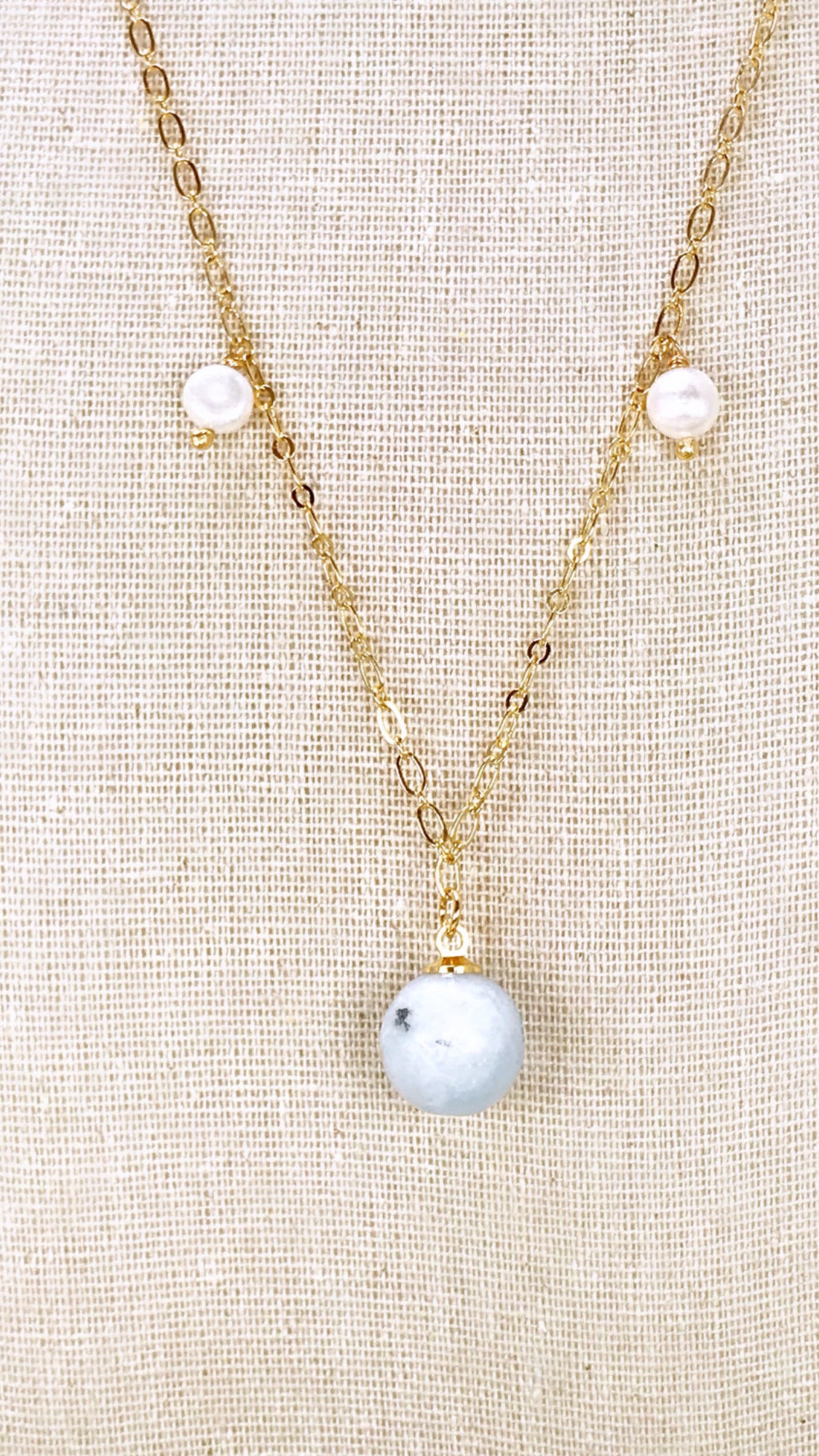 Angelite Aquamarine Jade Gem Necklace and Earring Set