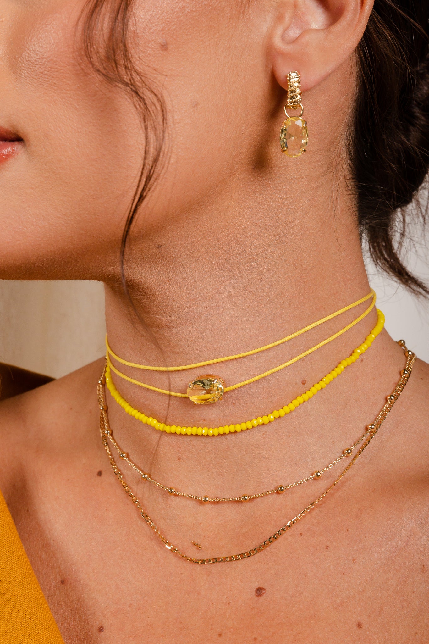 Leather Zirconia Choker Necklace