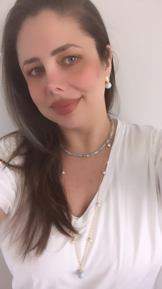 Angelite Aquamarine Jade Gem Necklace and Earring Set