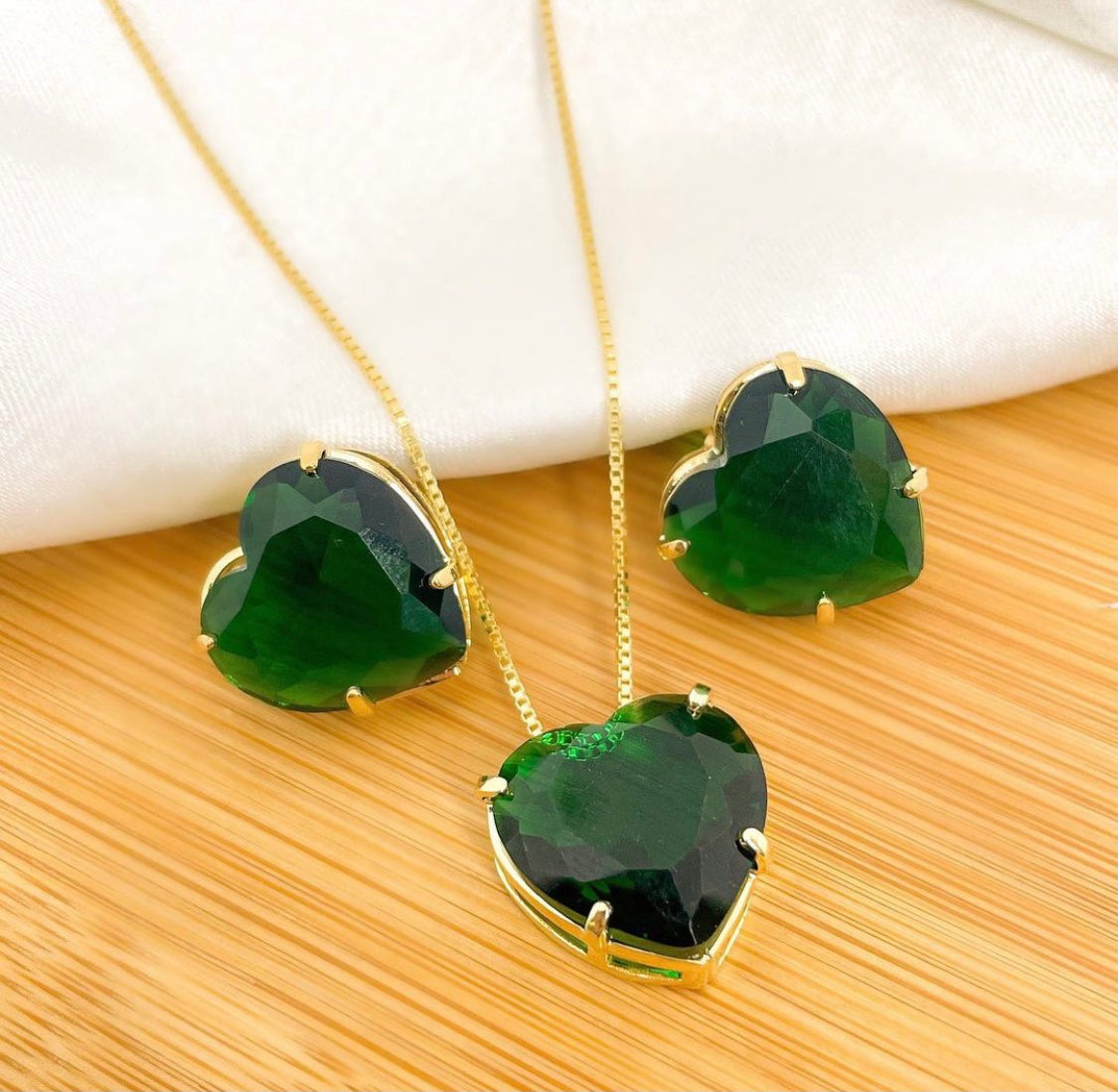 Small Heart Crystal Zirconia Necklace and Earring Set