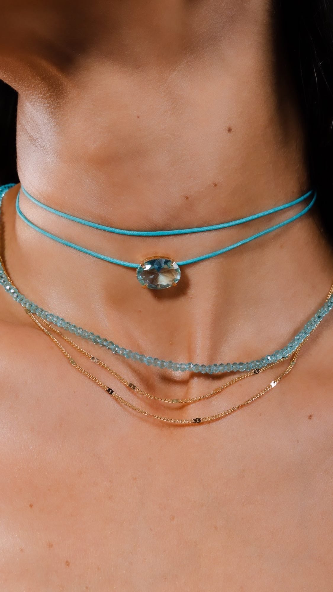 Leather Zirconia Choker Necklace