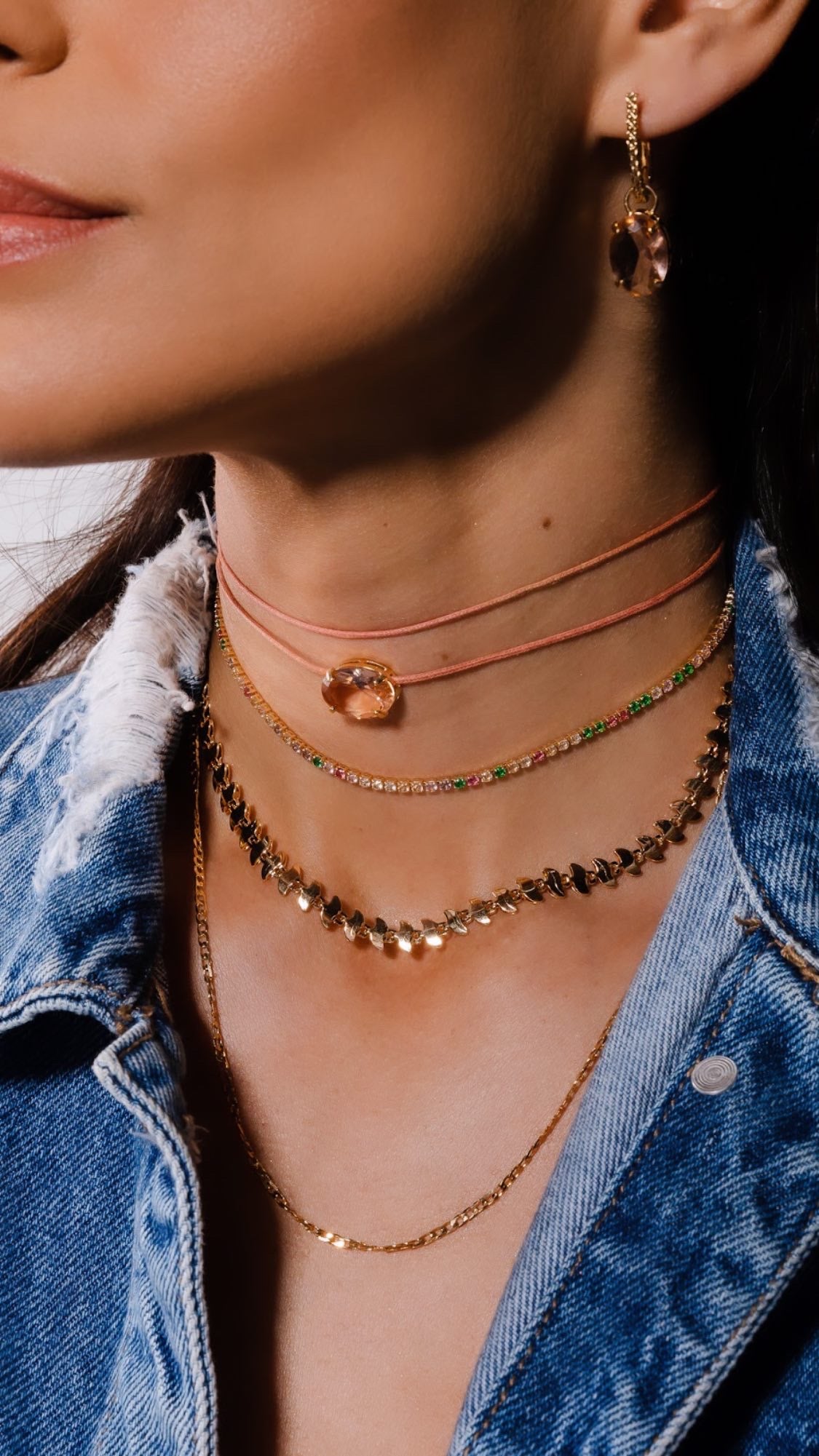 Leather Zirconia Choker Necklace
