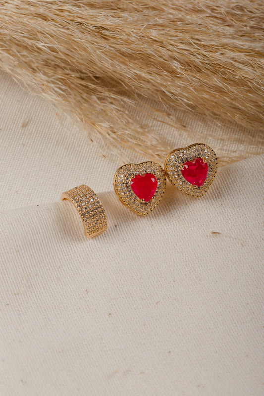 Pave Puffy Pink Heart LabGem Earring
